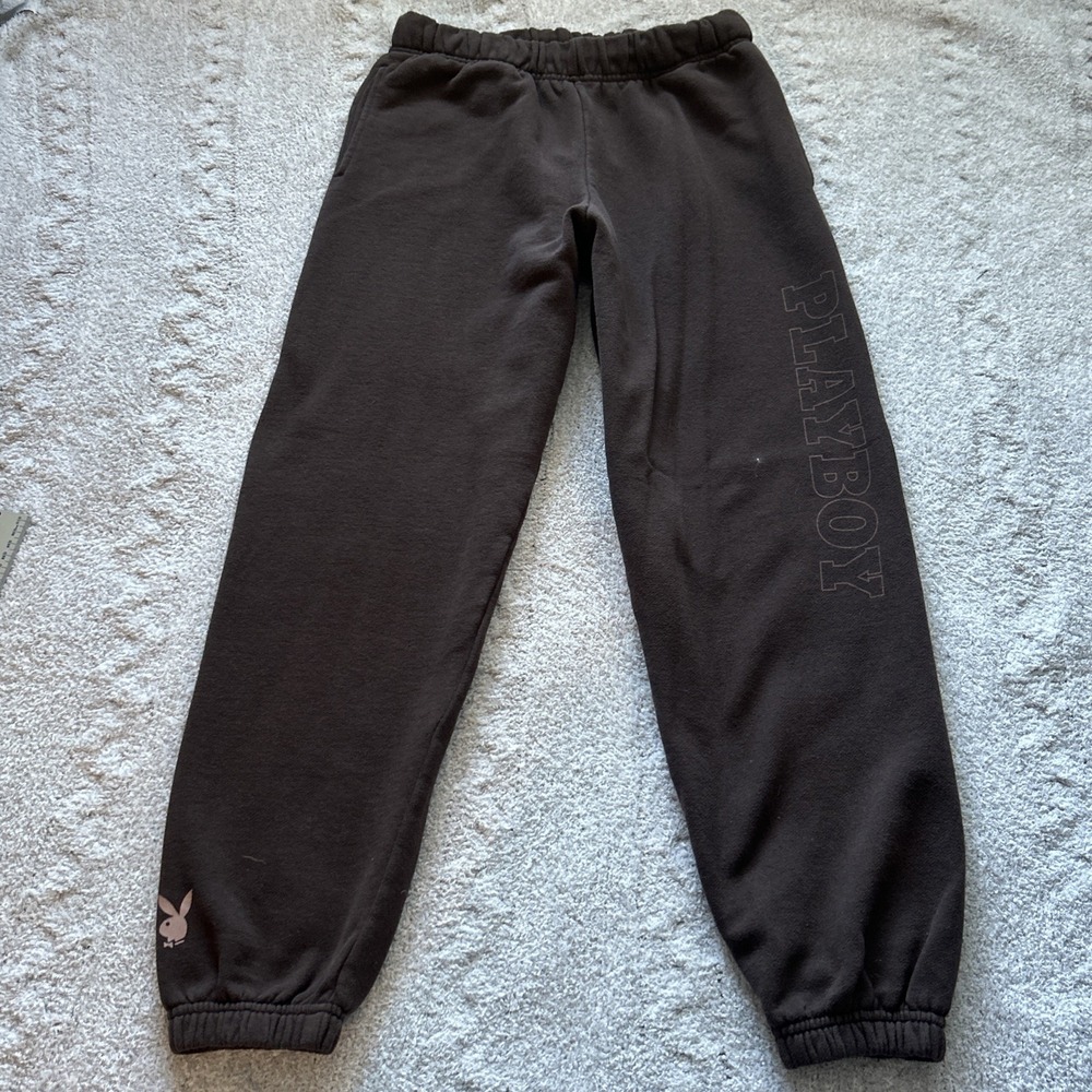 PLAYBOY By Pacsun Baggy Sweatpants Brown Spellout Size Small Women's Joggers Y2K